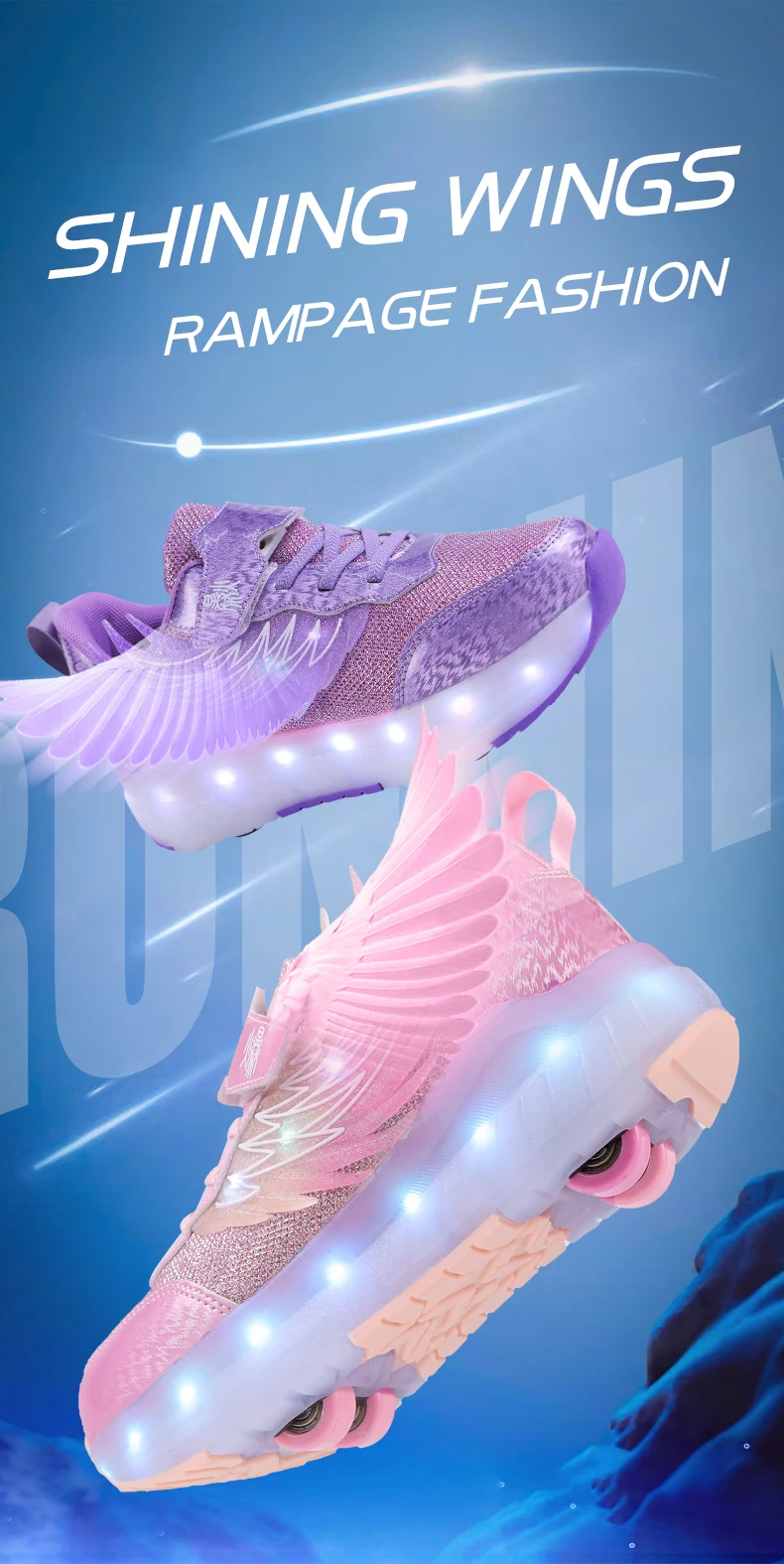 Boys Girls Roller Shoes LED Light Up USB Charging Children Roller Skate Casual Skateboarding Shoes Sports Shoes Kids Sneakers