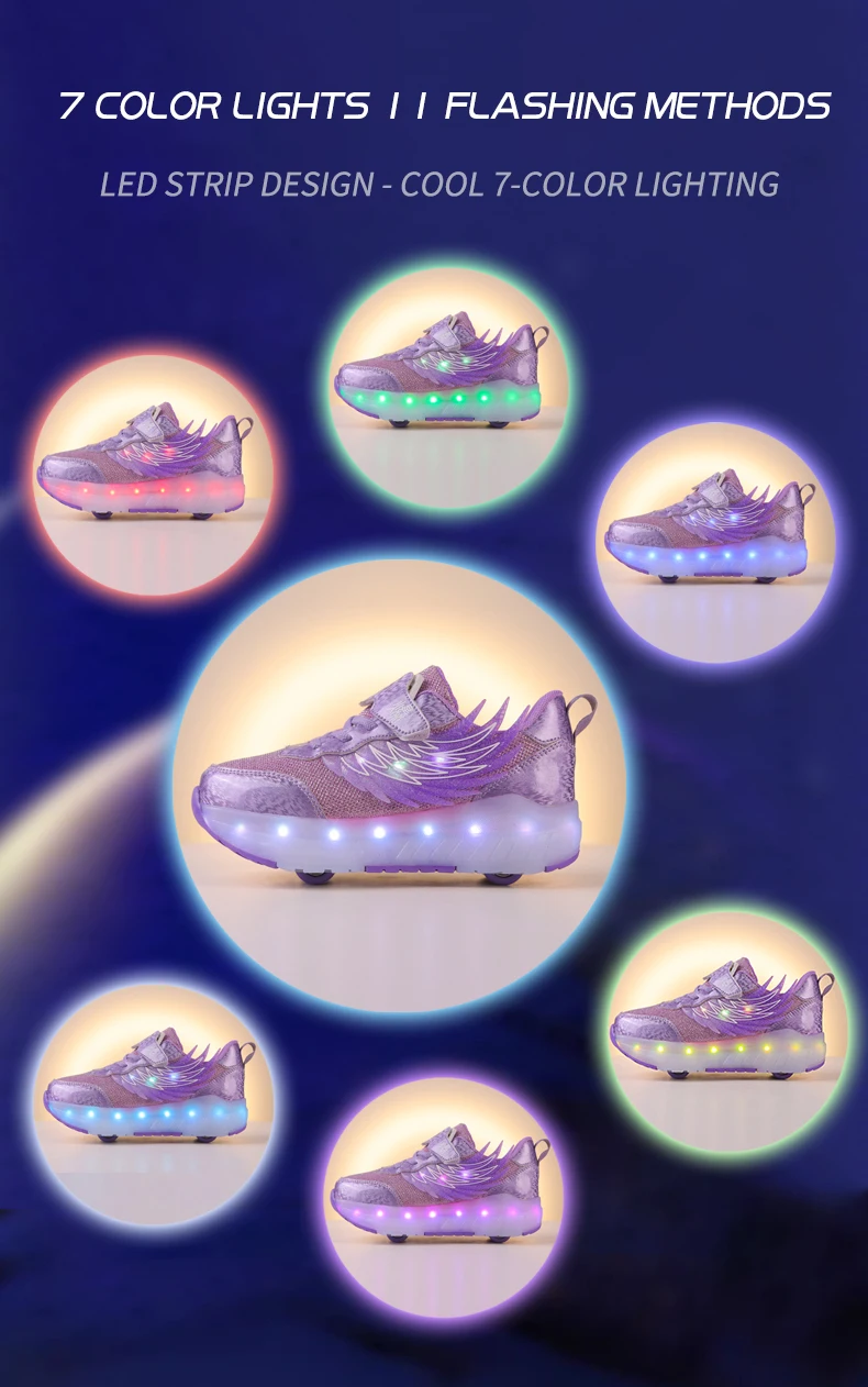 Boys Girls Roller Shoes LED Light Up USB Charging Children Roller Skate Casual Skateboarding Shoes Sports Shoes Kids Sneakers