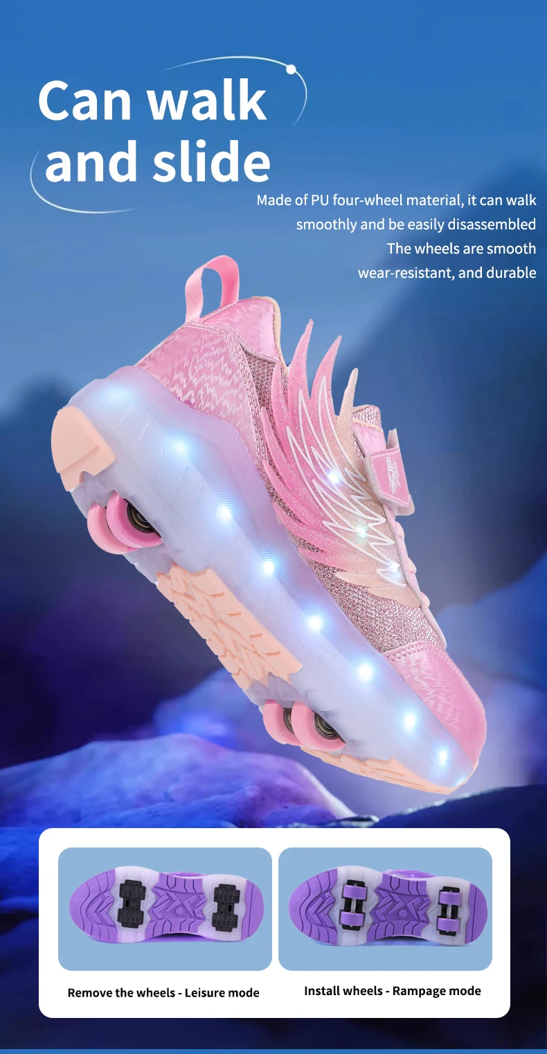 Boys Girls Roller Shoes LED Light Up USB Charging Children Roller Skate Casual Skateboarding Shoes Sports Shoes Kids Sneakers