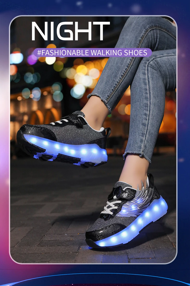 Boys Girls Roller Shoes LED Light Up USB Charging Children Roller Skate Casual Skateboarding Shoes Sports Shoes Kids Sneakers