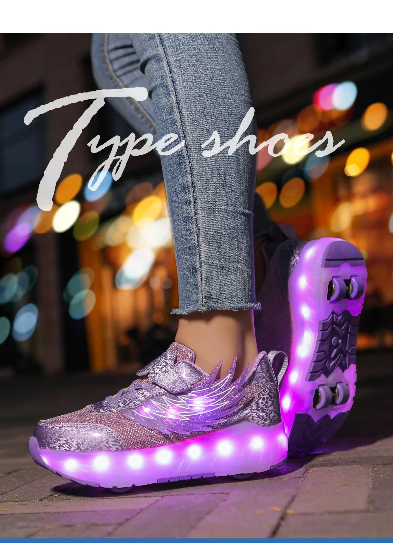 Boys Girls Roller Shoes LED Light Up USB Charging Children Roller Skate Casual Skateboarding Shoes Sports Shoes Kids Sneakers
