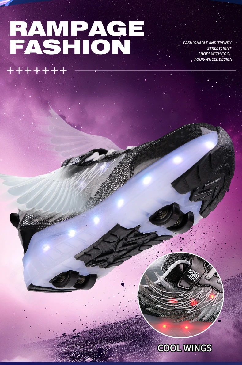 Boys Girls Roller Shoes LED Light Up USB Charging Children Roller Skate Casual Skateboarding Shoes Sports Shoes Kids Sneakers
