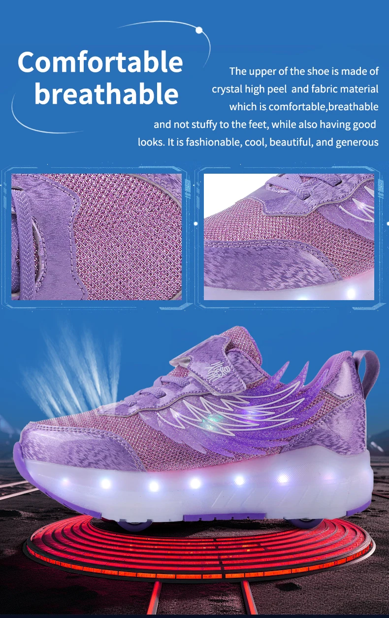 Boys Girls Roller Shoes LED Light Up USB Charging Children Roller Skate Casual Skateboarding Shoes Sports Shoes Kids Sneakers