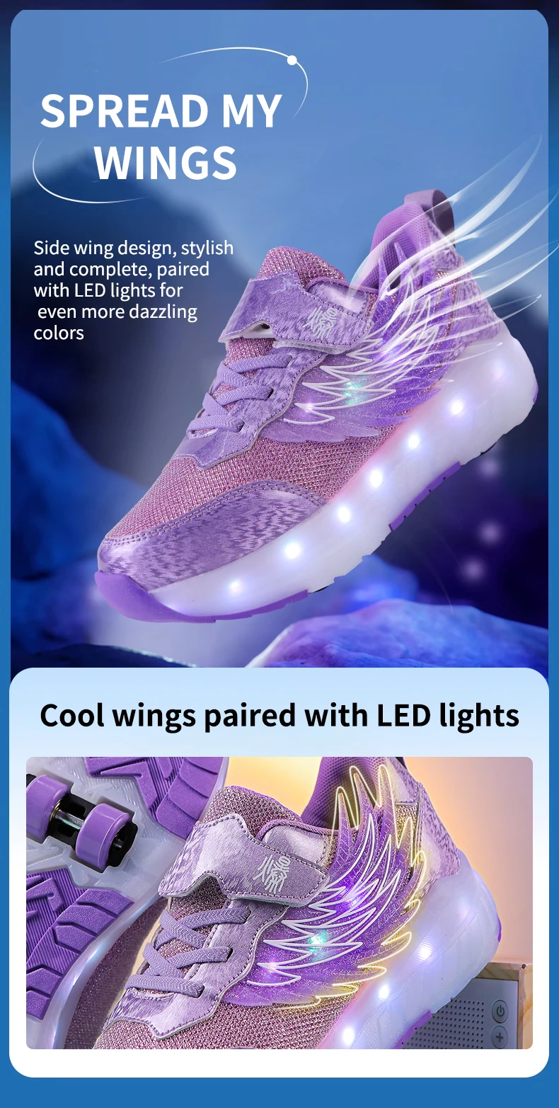 Boys Girls Roller Shoes LED Light Up USB Charging Children Roller Skate Casual Skateboarding Shoes Sports Shoes Kids Sneakers