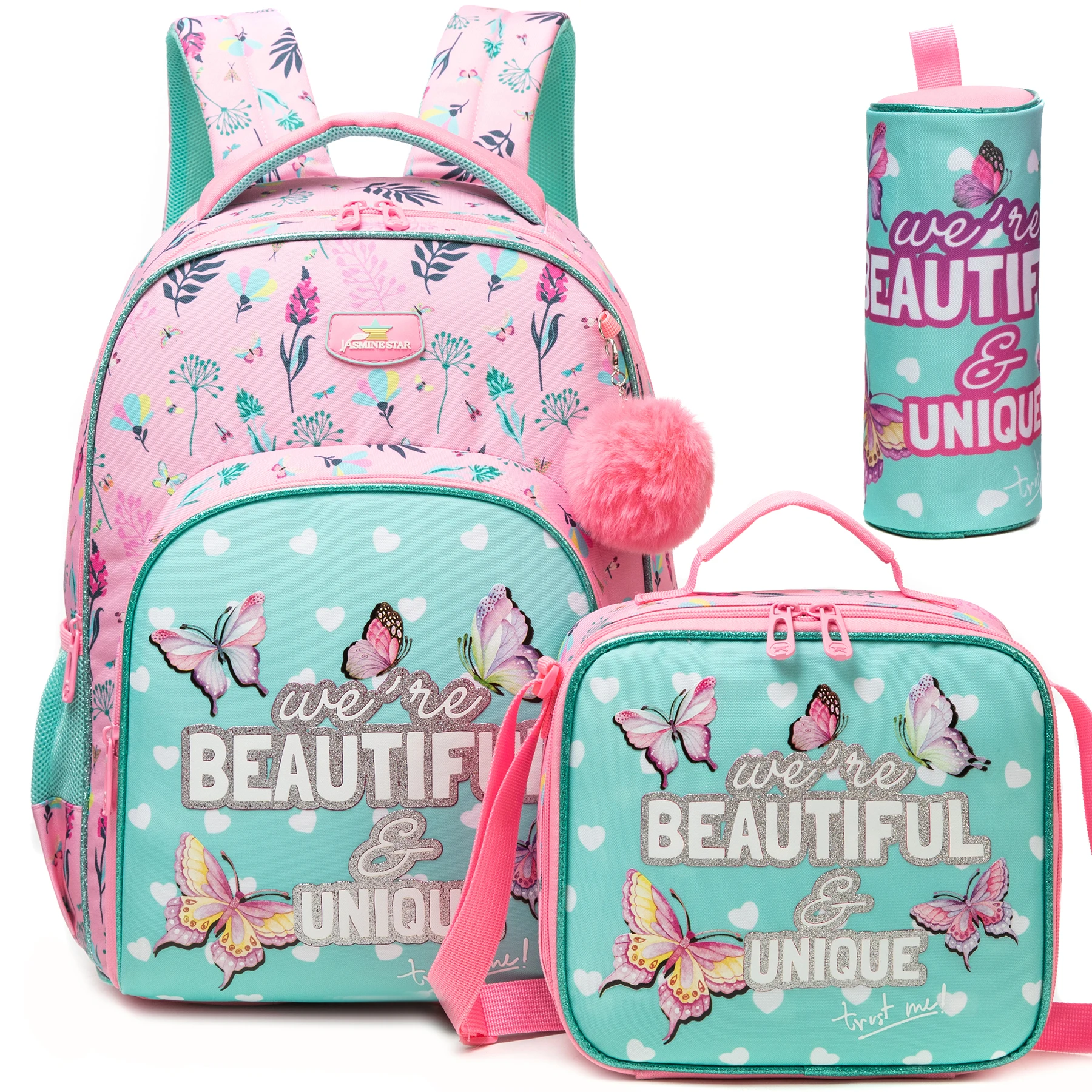 Backpack for Girls,Bookbag with Lunch Box Kids School Bag Set 3pcs Flower Girls Backpack Set School Daypack for Teens Girls