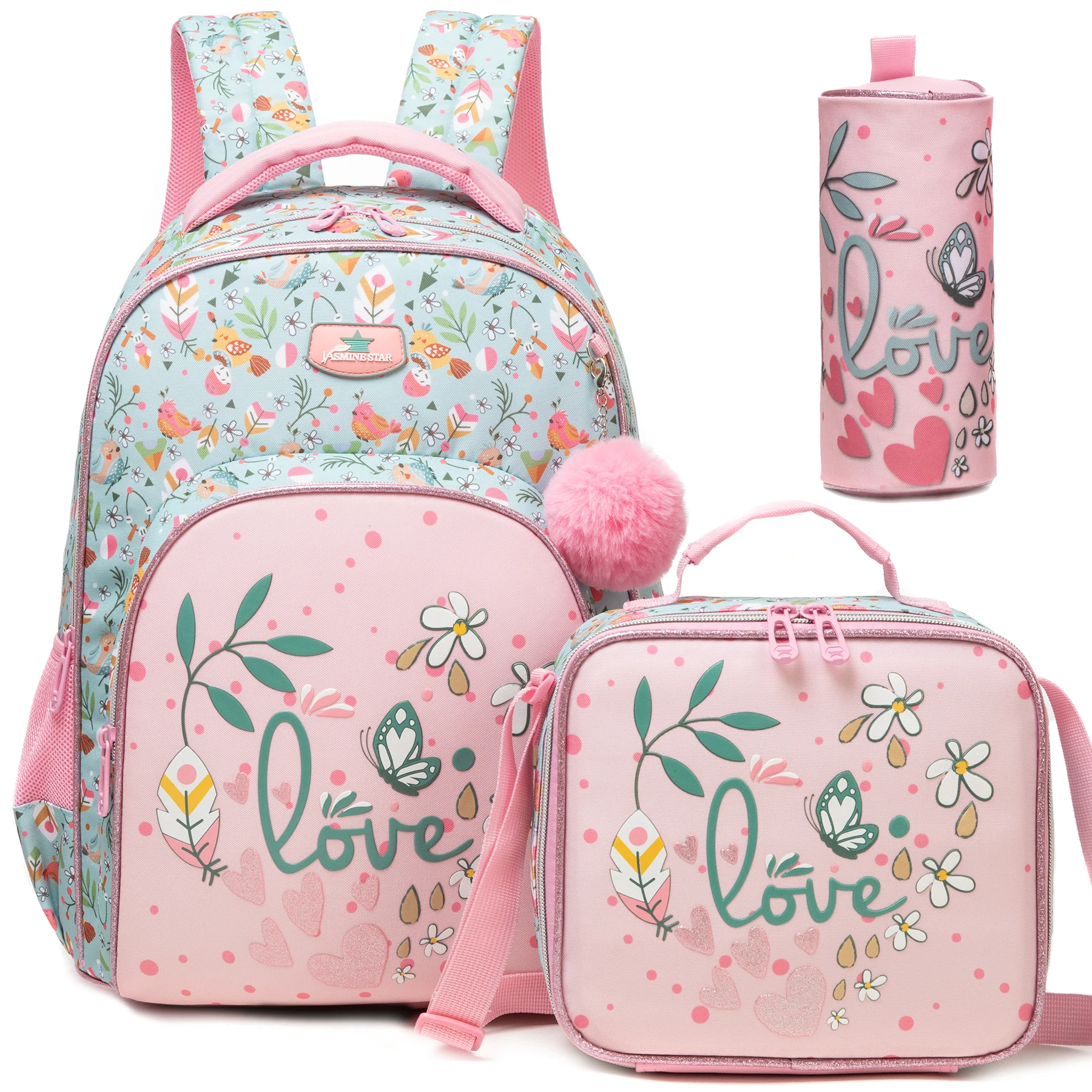 Backpack for Girls,Bookbag with Lunch Box Kids School Bag Set 3pcs Flower Girls Backpack Set School Daypack for Teens Girls