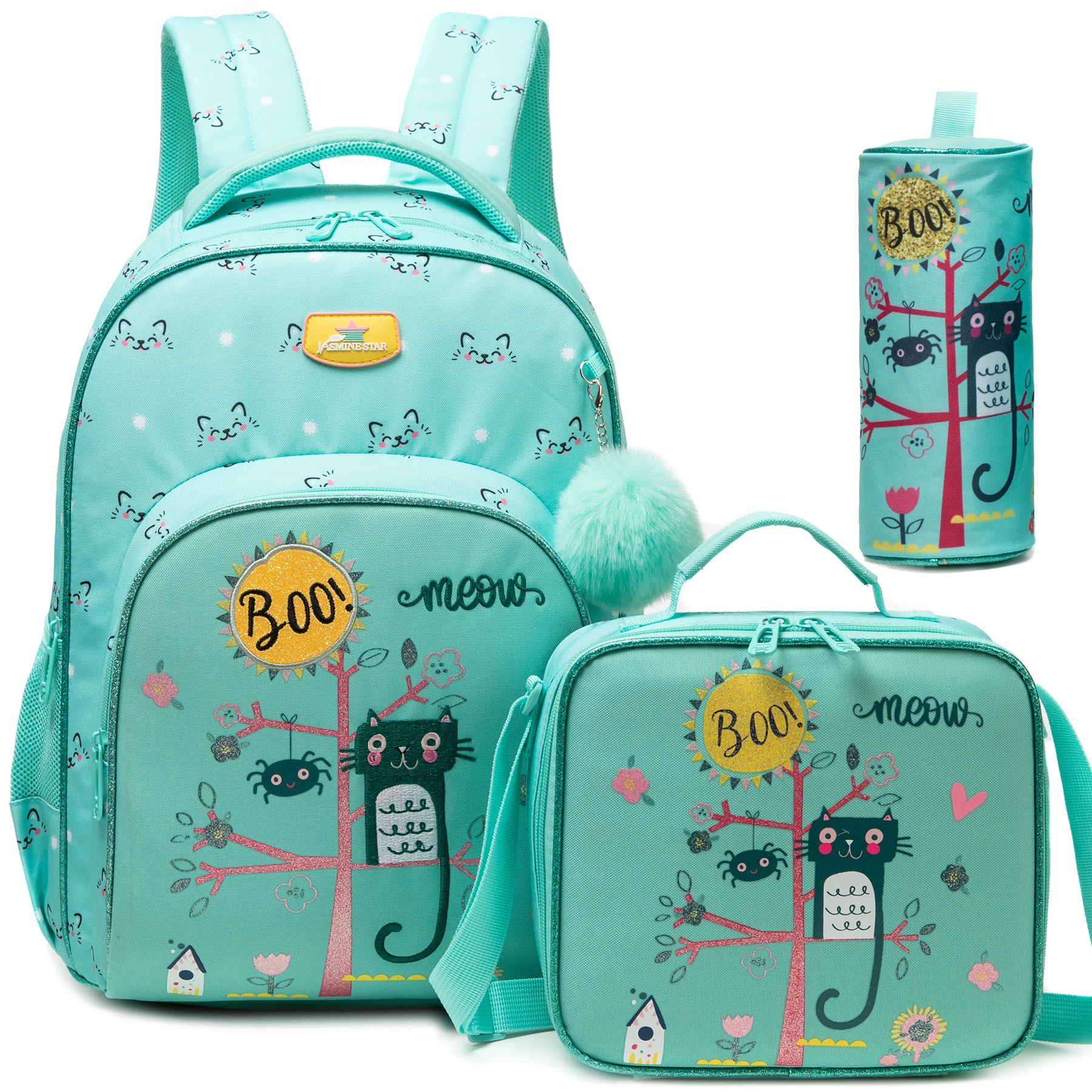 Backpack for Girls,Bookbag with Lunch Box Kids School Bag Set 3pcs Flower Girls Backpack Set School Daypack for Teens Girls