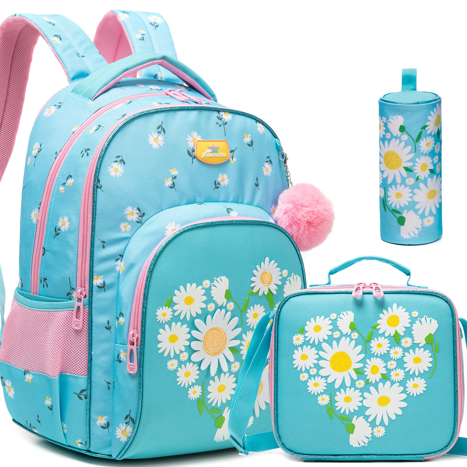 Backpack for Girls,Bookbag with Lunch Box Kids School Bag Set 3pcs Flower Girls Backpack Set School Daypack for Teens Girls