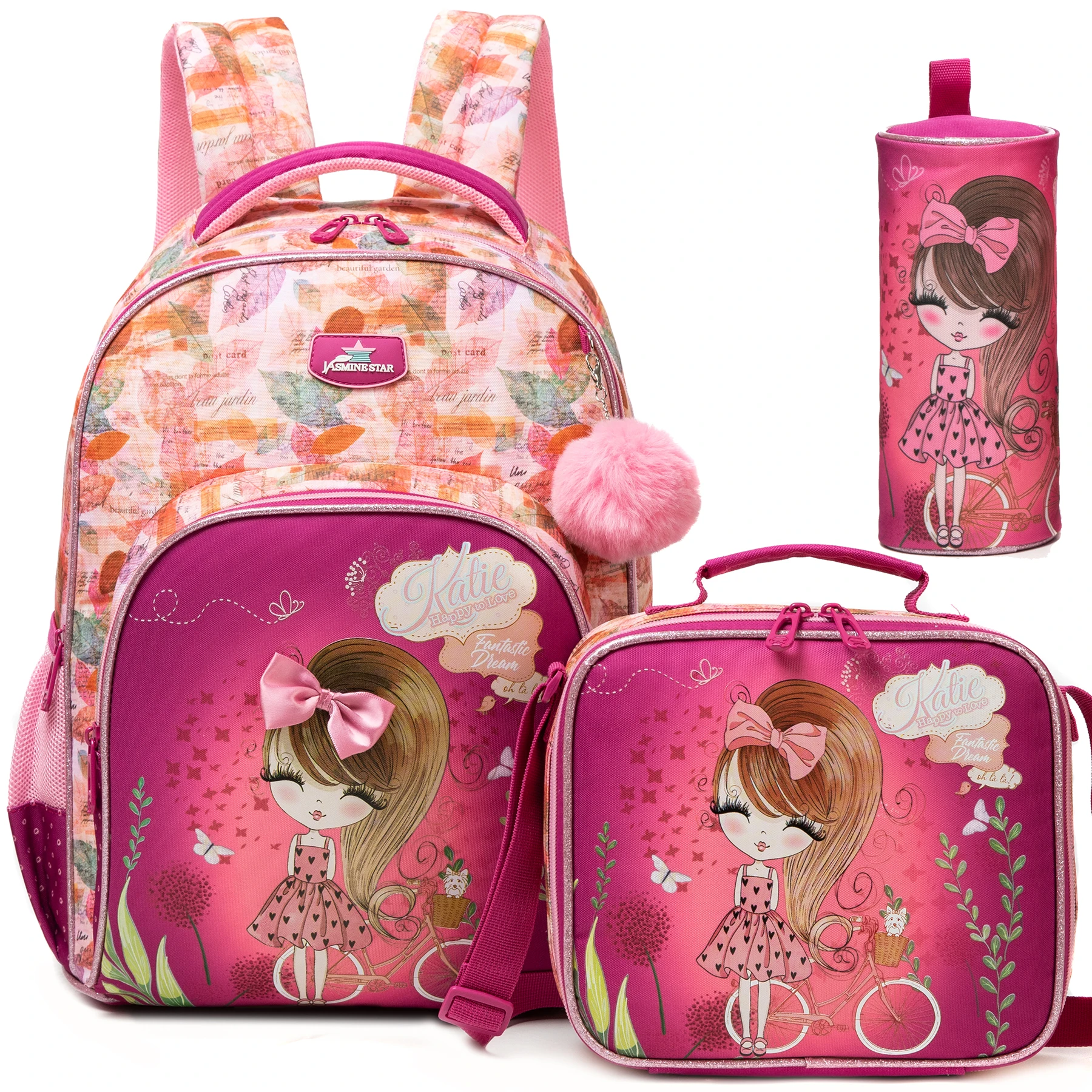 Backpack for Girls,Bookbag with Lunch Box Kids School Bag Set 3pcs Flower Girls Backpack Set School Daypack for Teens Girls