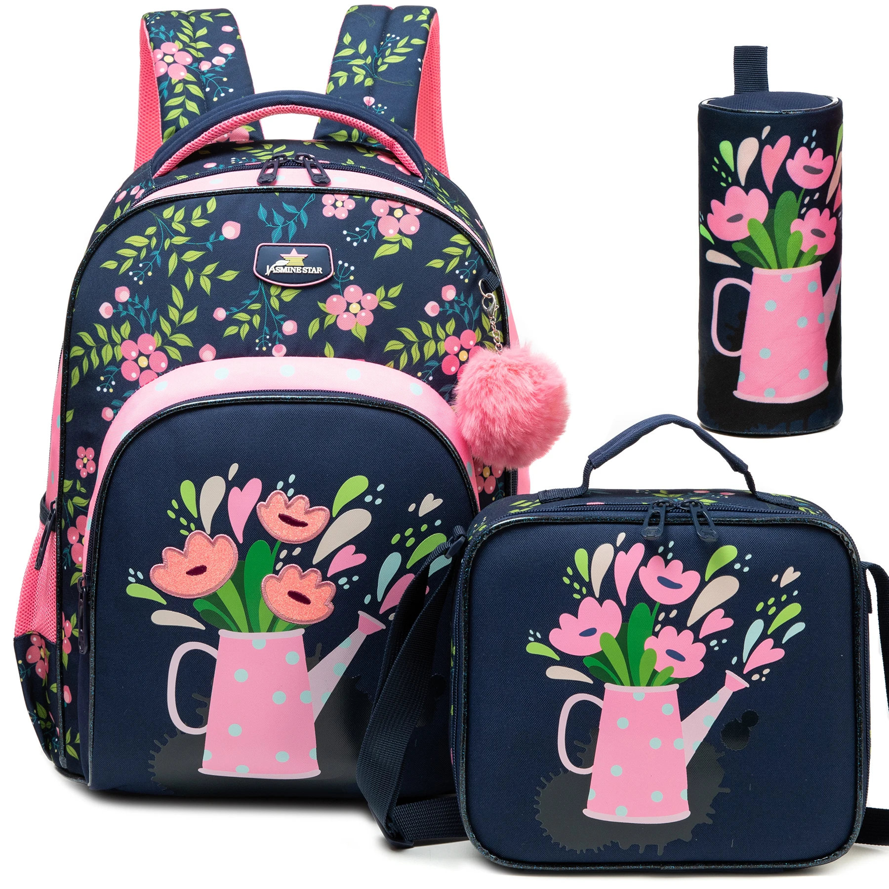 Backpack for Girls,Bookbag with Lunch Box Kids School Bag Set 3pcs Flower Girls Backpack Set School Daypack for Teens Girls