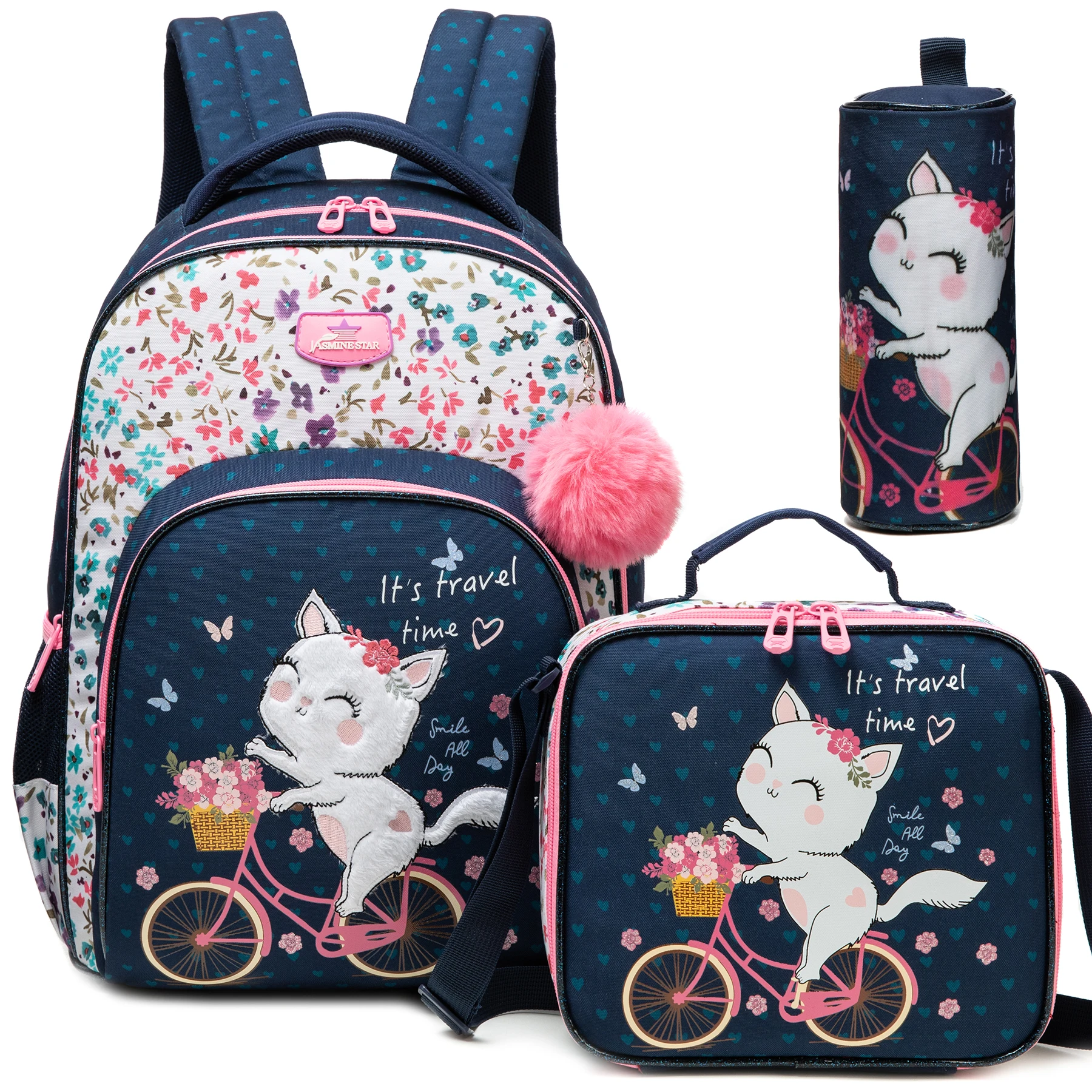 Backpack for Girls,Bookbag with Lunch Box Kids School Bag Set 3pcs Flower Girls Backpack Set School Daypack for Teens Girls