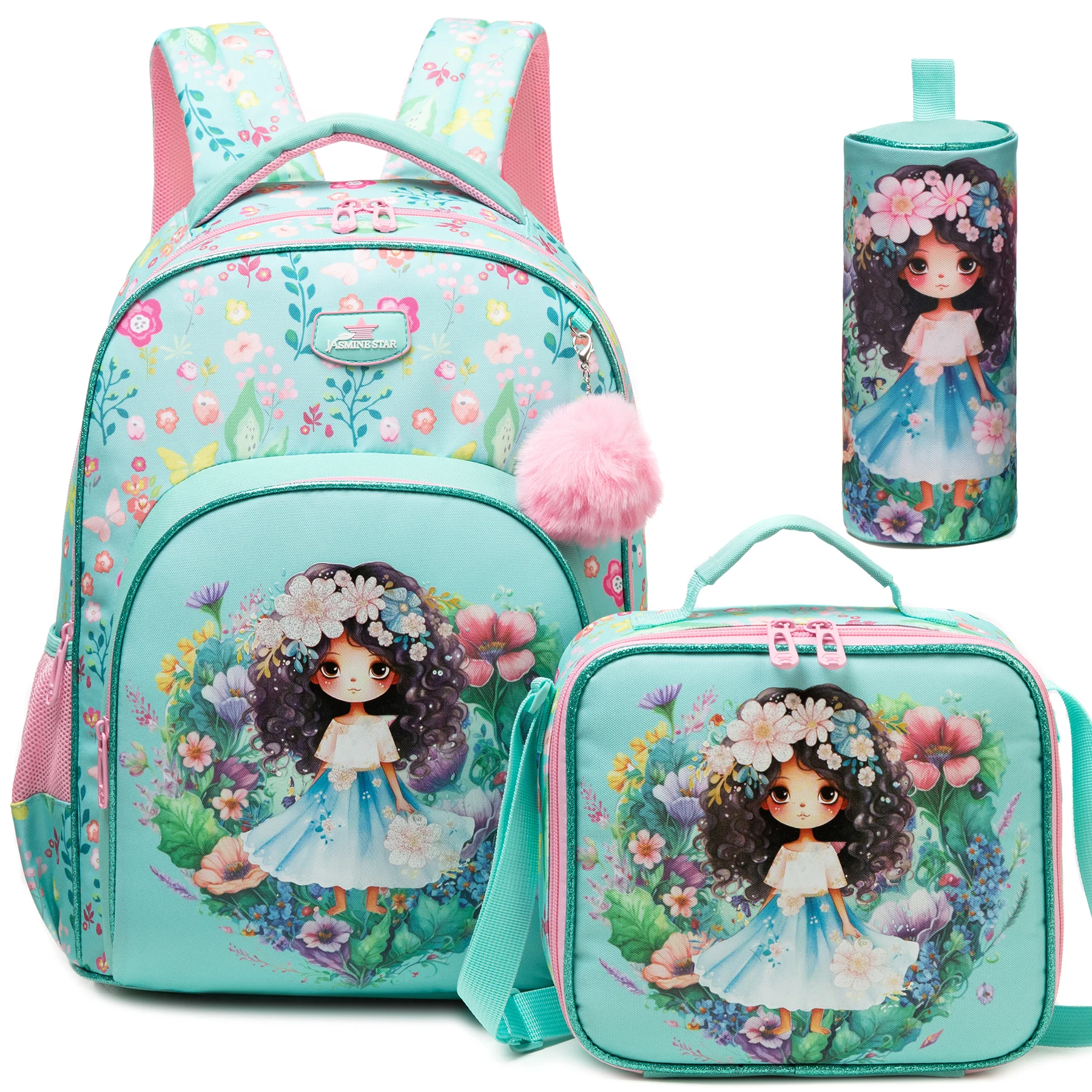 Backpack for Girls,Bookbag with Lunch Box Kids School Bag Set 3pcs Flower Girls Backpack Set School Daypack for Teens Girls