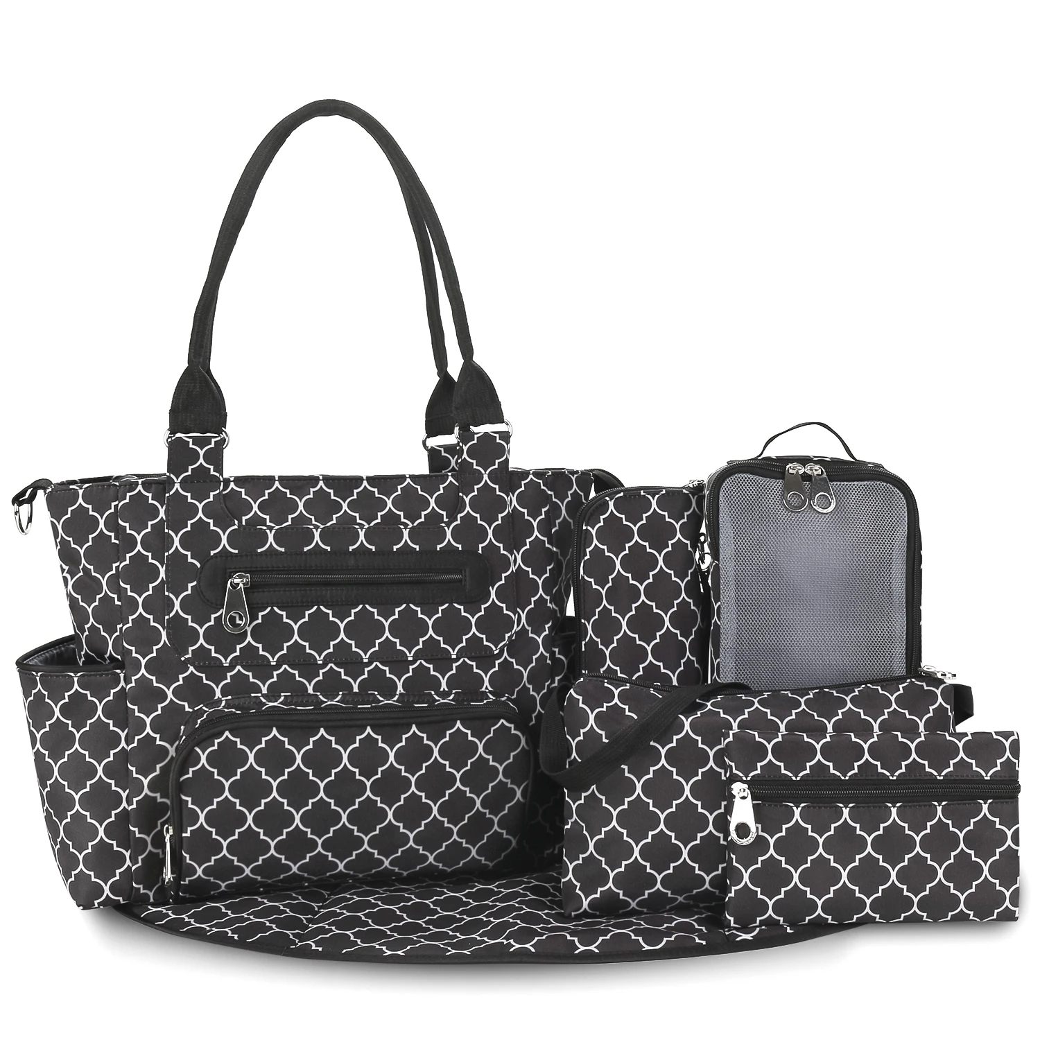 7pcs Nappy Changing Bag Set,Multifunction Mummy Tote Bag Baby Changing Bag Shoulder Handbag Travel Diaper Bag