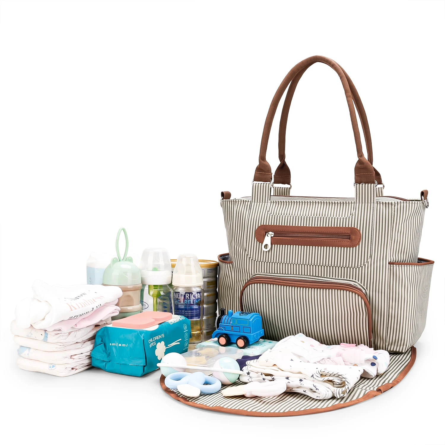 7pcs Nappy Changing Bag Set,Multifunction Mummy Tote Bag Baby Changing Bag Shoulder Handbag Travel Diaper Bag