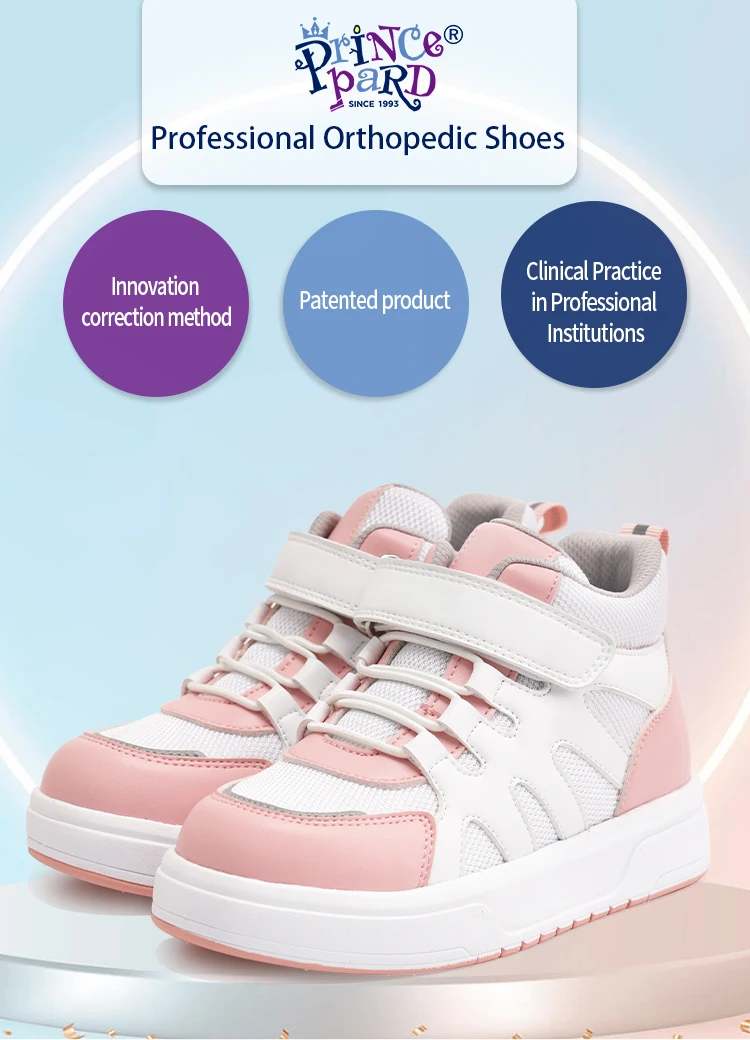 Princepard Kid Sneakers with Ankle Support Pink Blue Orthopedic Casual Shoes Boys Girls with Corrective Insole for Flat Feet