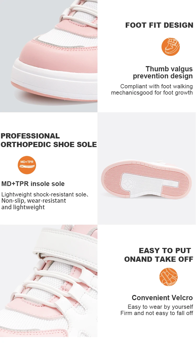 Princepard Kid Sneakers with Ankle Support Pink Blue Orthopedic Casual Shoes Boys Girls with Corrective Insole for Flat Feet