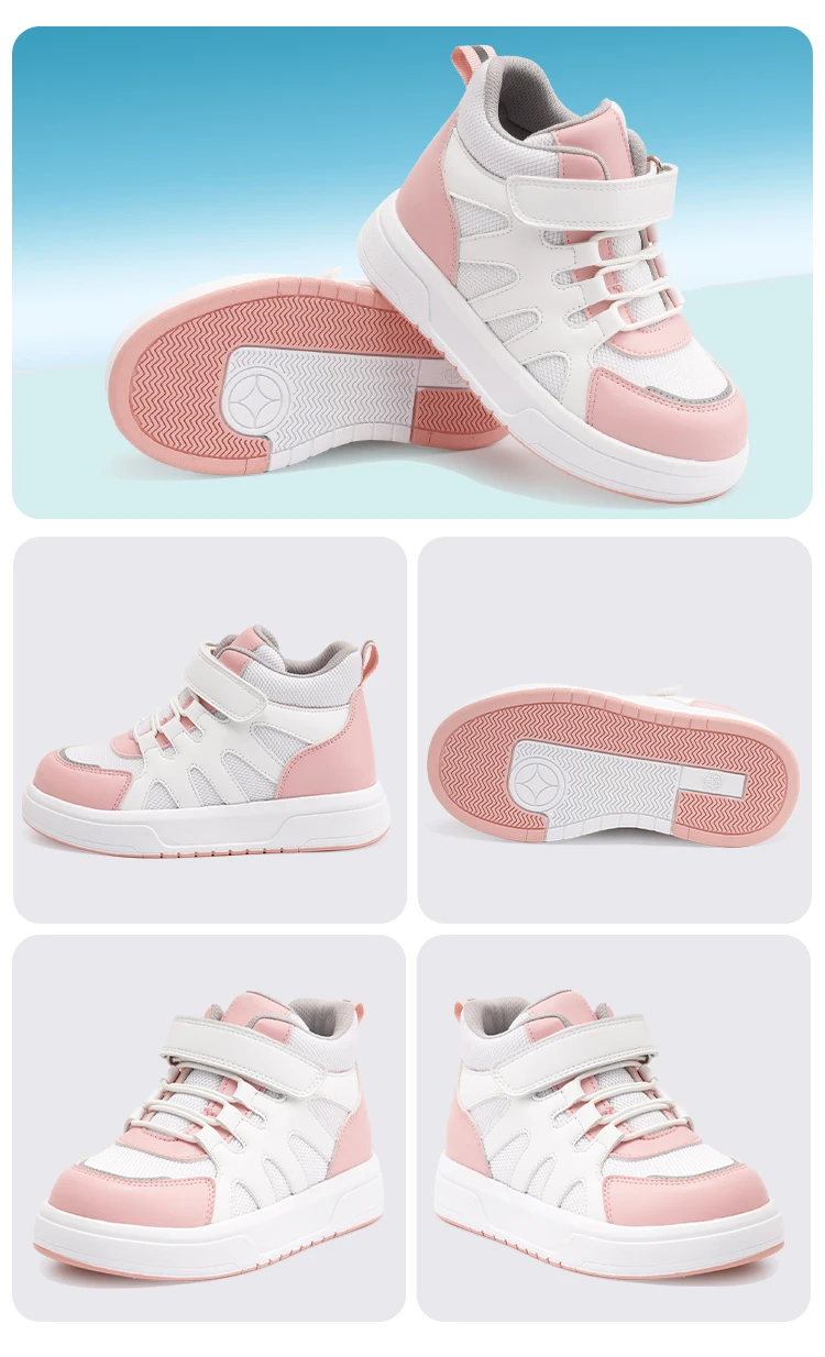 Princepard Kid Sneakers with Ankle Support Pink Blue Orthopedic Casual Shoes Boys Girls with Corrective Insole for Flat Feet