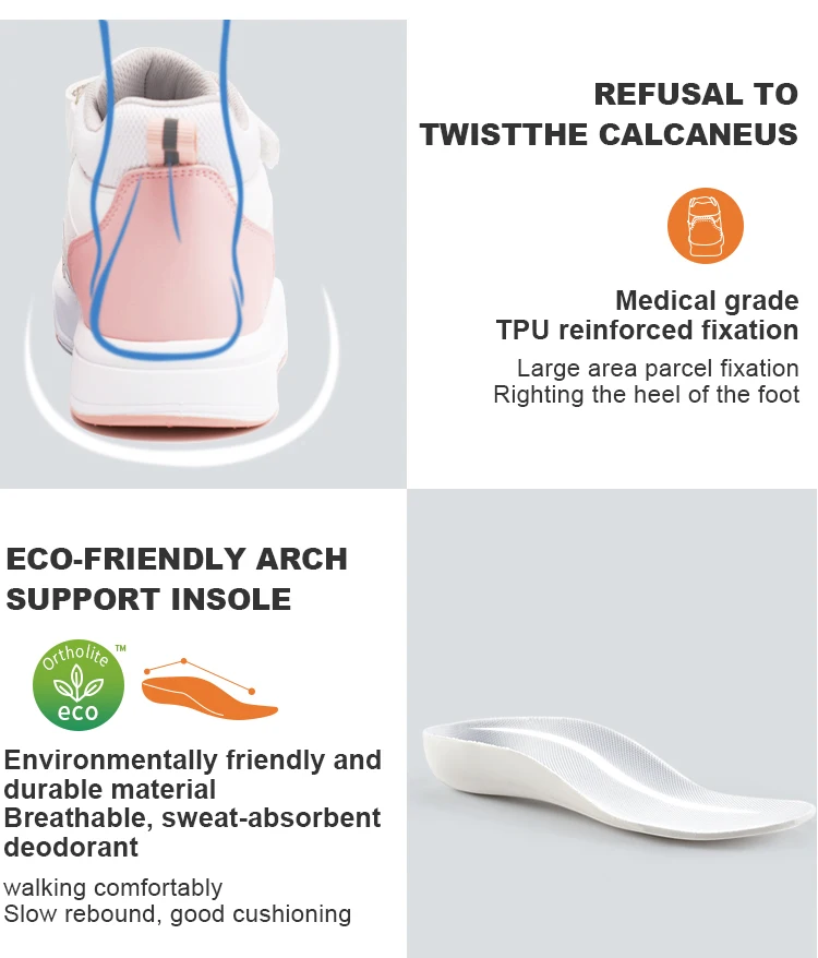 Princepard Kid Sneakers with Ankle Support Pink Blue Orthopedic Casual Shoes Boys Girls with Corrective Insole for Flat Feet