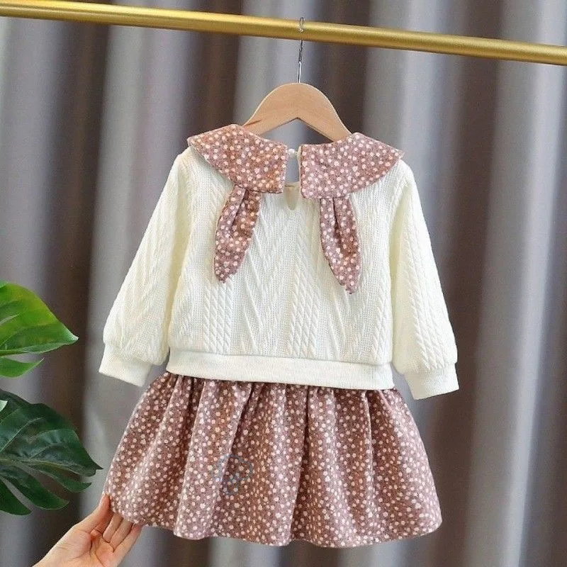 Winter girl's baby clothes dress for newborn 1st birthday lamb wool velvet thick warm floral dresses girls' baby clothing dress