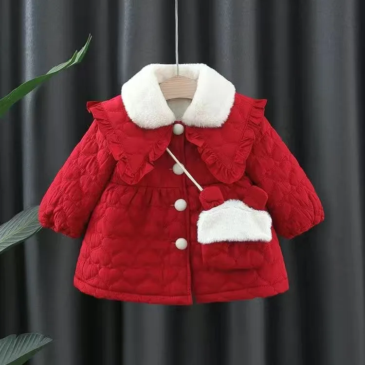 Winter girl's baby clothes dress for newborn 1st birthday lamb wool velvet thick warm floral dresses girls' baby clothing dress