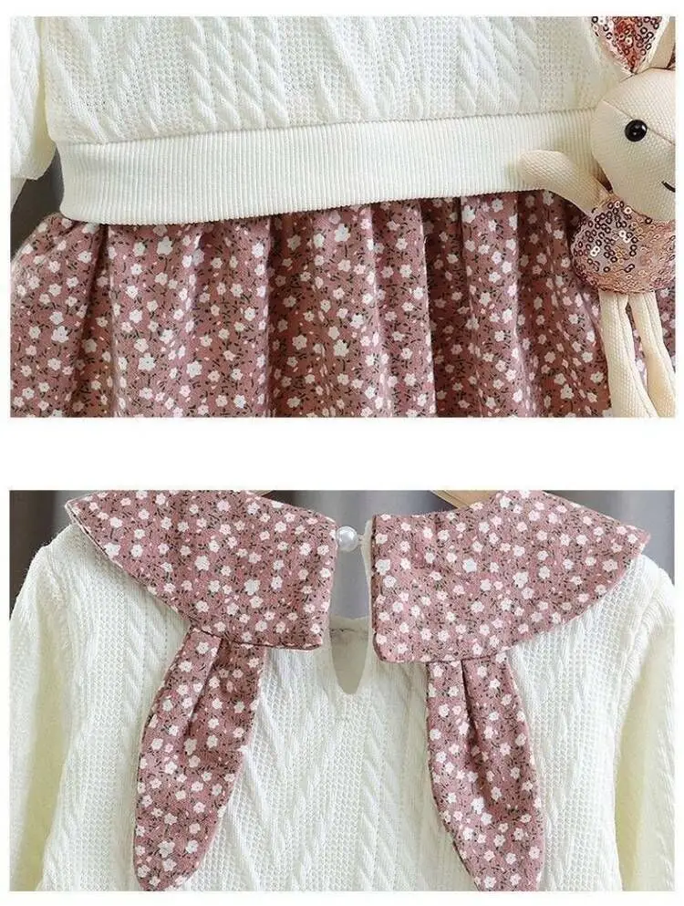 Winter girl's baby clothes dress for newborn 1st birthday lamb wool velvet thick warm floral dresses girls' baby clothing dress