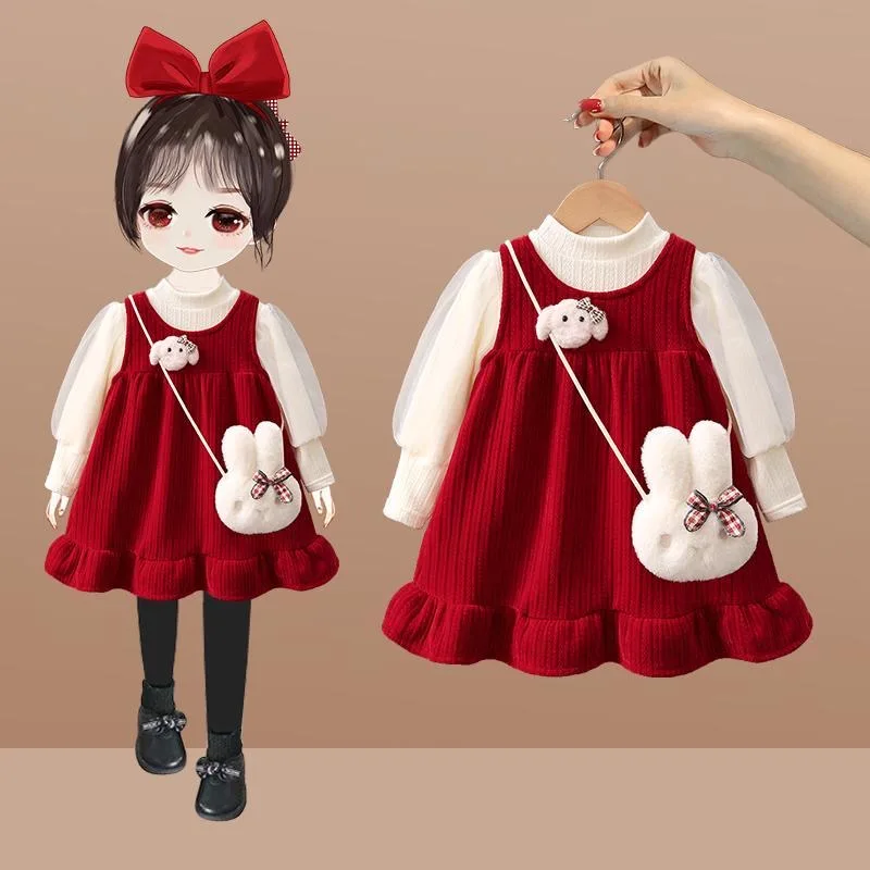 Winter girl's baby clothes dress for newborn 1st birthday lamb wool velvet thick warm floral dresses girls' baby clothing dress