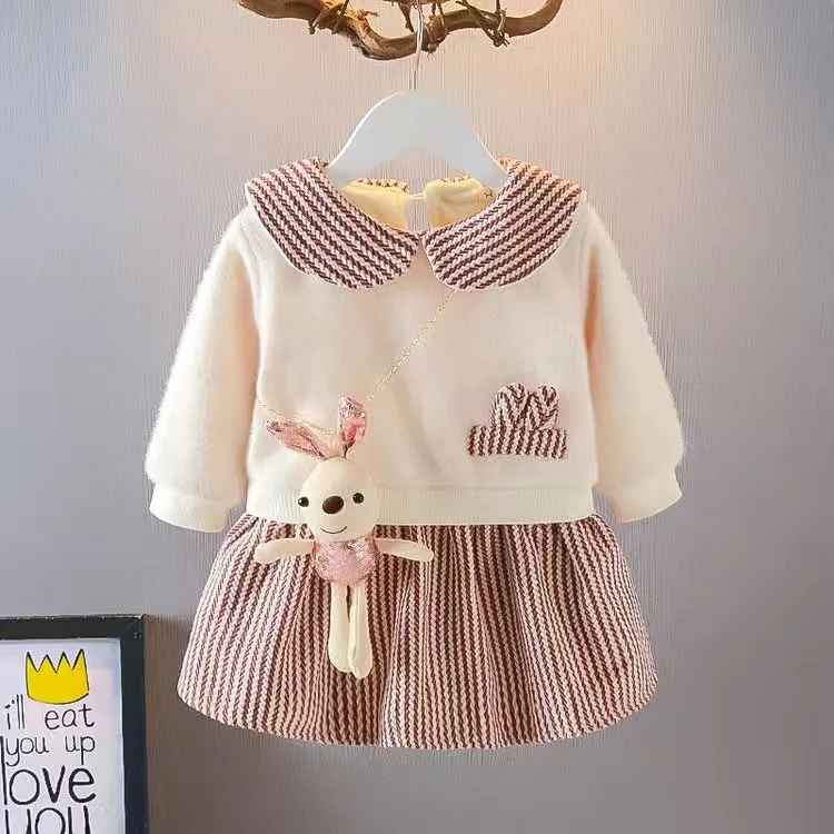 Winter girl's baby clothes dress for newborn 1st birthday lamb wool velvet thick warm floral dresses girls' baby clothing dress