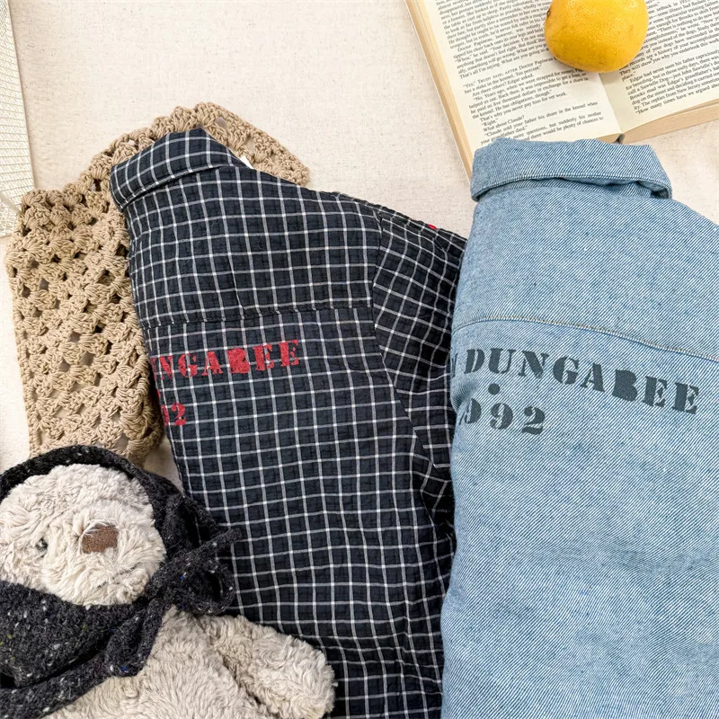 2026 Winter New Children Fleece Warm Shirts Coat Baby Girls Cotton Padded Jacket Letter Print Kids Boys Thicken Lapel Jacket