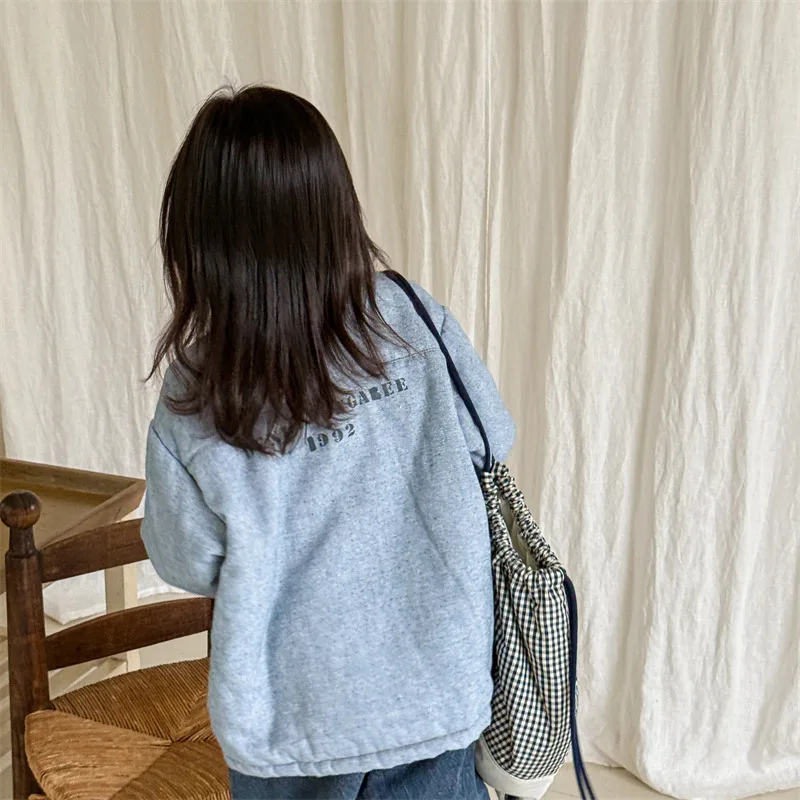 2026 Winter New Children Fleece Warm Shirts Coat Baby Girls Cotton Padded Jacket Letter Print Kids Boys Thicken Lapel Jacket
