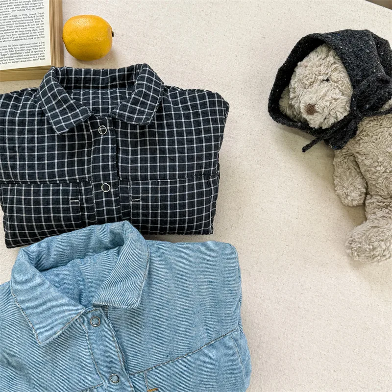 2026 Winter New Children Fleece Warm Shirts Coat Baby Girls Cotton Padded Jacket Letter Print Kids Boys Thicken Lapel Jacket