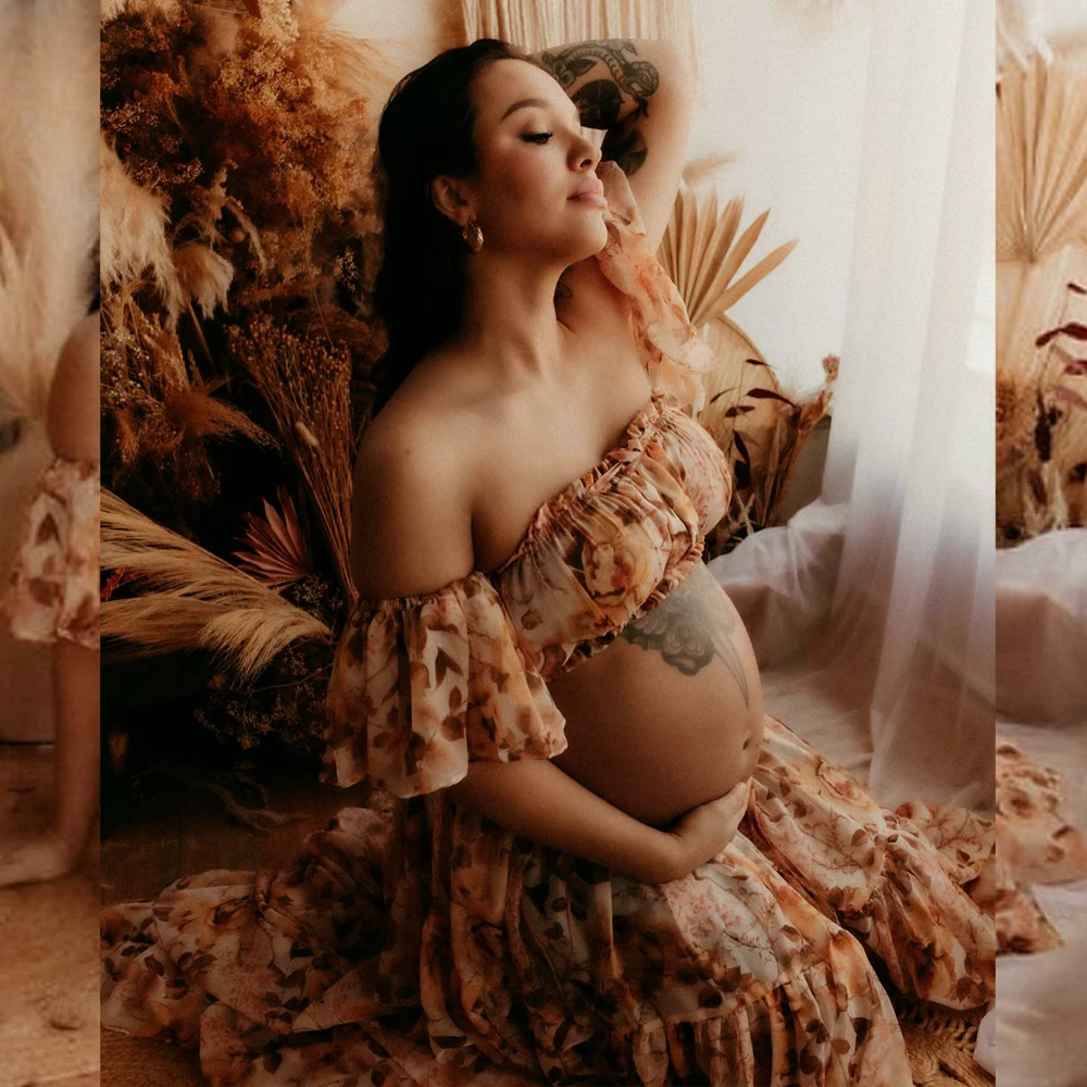 Maternity Dresses Rose Chiffon Sexy One Shoulder Elastic Short Top Dress Photo Shoot Pregnant Photography Dress For Women