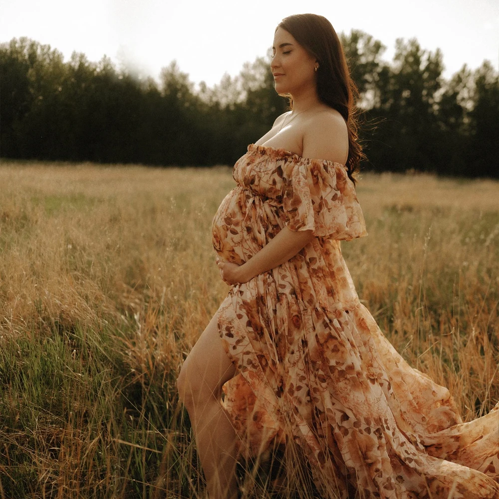Maternity Dresses Rose Chiffon Sexy One Shoulder Elastic Short Top Dress Photo Shoot Pregnant Photography Dress For Women