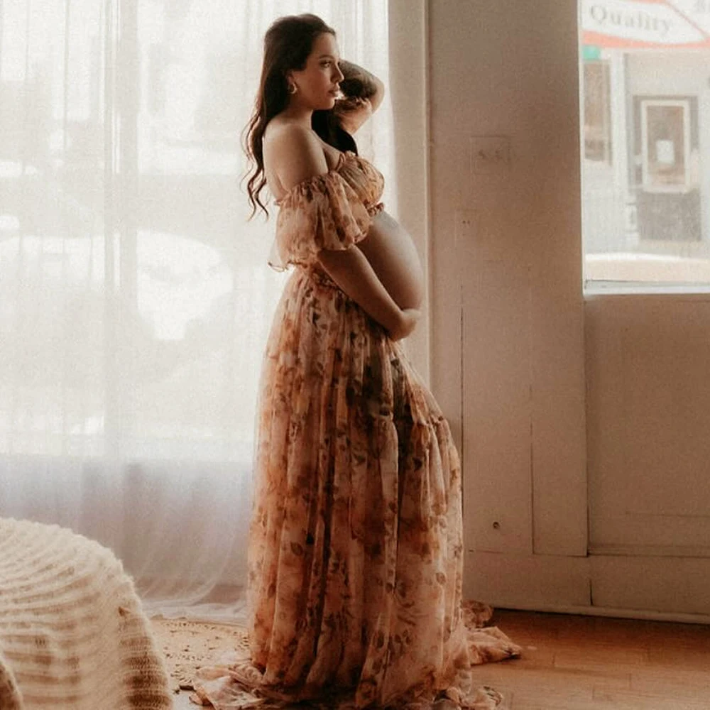 Maternity Dresses Rose Chiffon Sexy One Shoulder Elastic Short Top Dress Photo Shoot Pregnant Photography Dress For Women