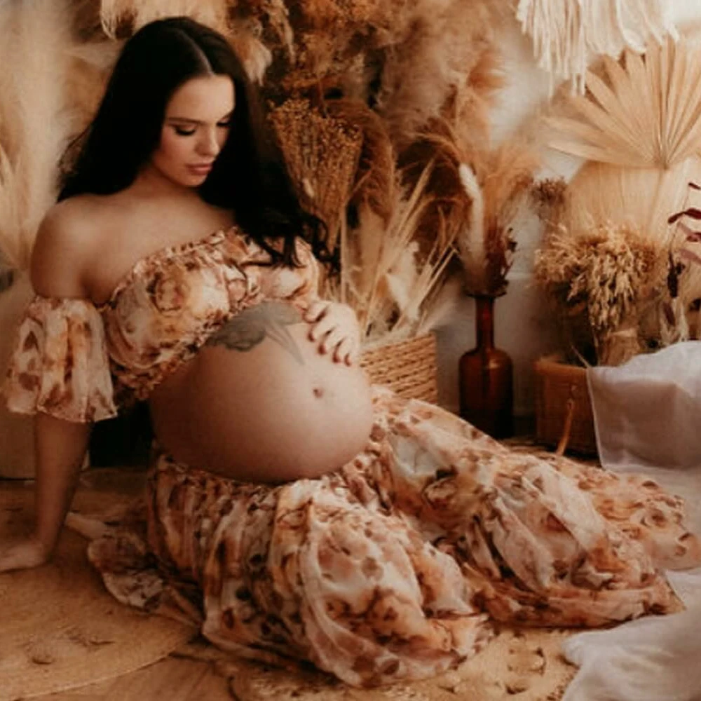 Maternity Dresses Rose Chiffon Sexy One Shoulder Elastic Short Top Dress Photo Shoot Pregnant Photography Dress For Women