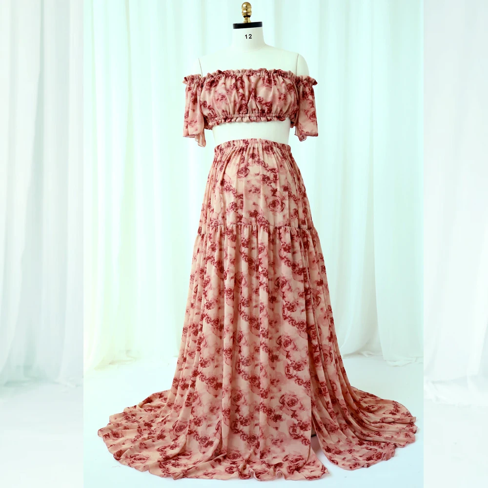 Maternity Dresses Rose Chiffon Sexy One Shoulder Elastic Short Top Dress Photo Shoot Pregnant Photography Dress For Women