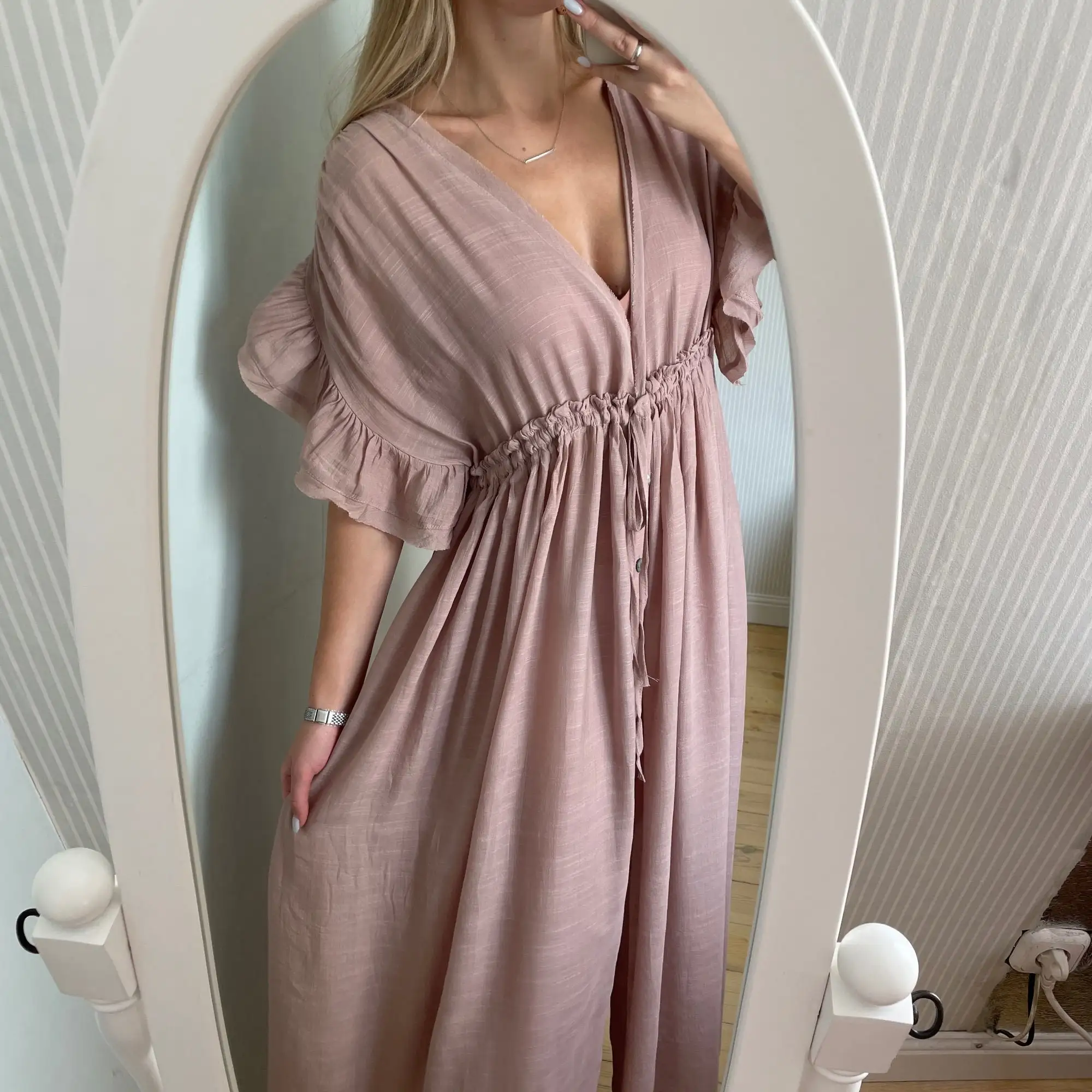 Comfortable Linen Cotton Dress For Pregnant Women Waist Drawstring Beach Skirt Bohemian Photo Shooting Pregnancy Dress
