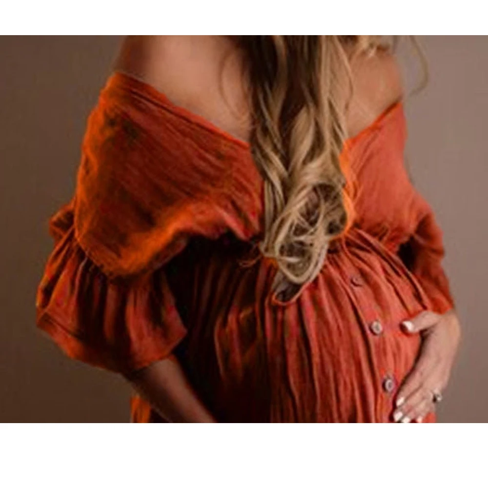 Comfortable Linen Cotton Dress For Pregnant Women Waist Drawstring Beach Skirt Bohemian Photo Shooting Pregnancy Dress