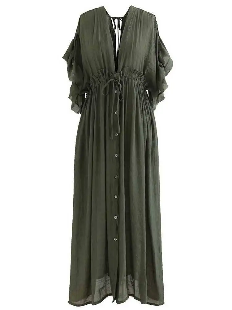 Comfortable Linen Cotton Dress For Pregnant Women Waist Drawstring Beach Skirt Bohemian Photo Shooting Pregnancy Dress