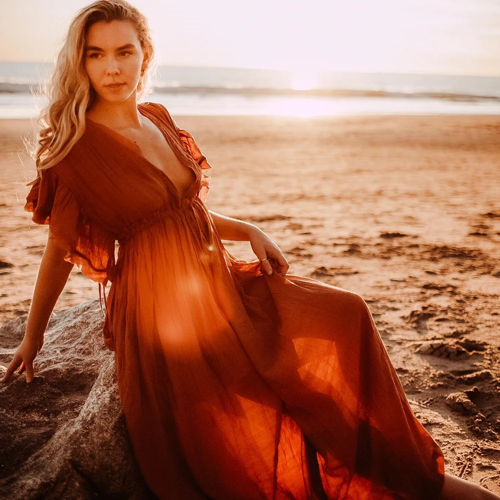 Comfortable Linen Cotton Dress For Pregnant Women Waist Drawstring Beach Skirt Bohemian Photo Shooting Pregnancy Dress