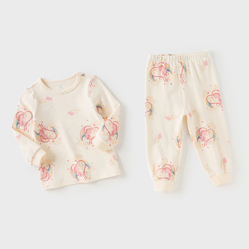 Dave Bella Children Girls Baby Cotton Pajamas Set Autumn Winter Fashion Casual Sweet Cute Comfortable Two-Piece Set DB4254151