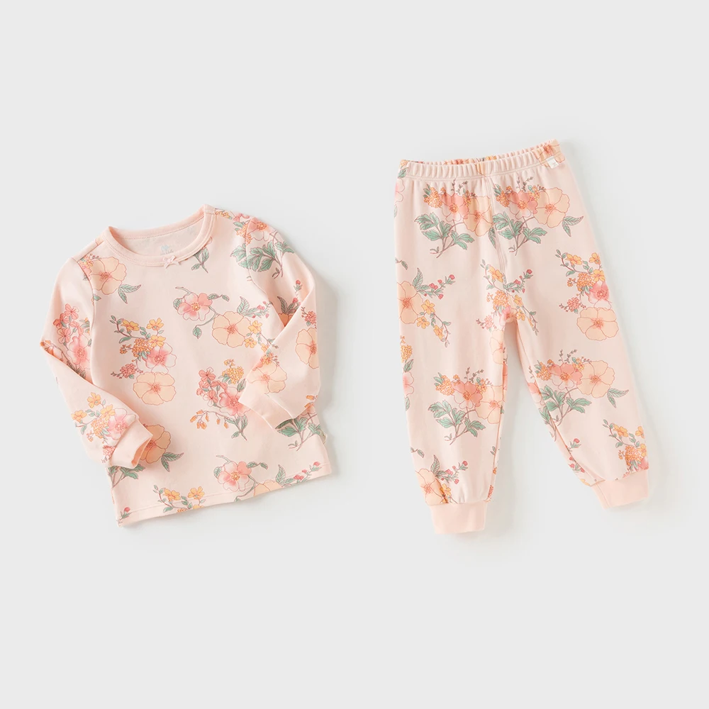 Dave Bella Children Girls Baby Cotton Pajamas Set Autumn Winter Fashion Casual Sweet Cute Comfortable Two-Piece Set DB4254151