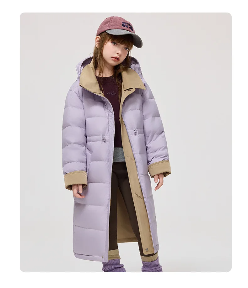 Korean 2026 Winter Junior Girls Mid-length Coat Hooded 4-14Y Kids Girls Padded Trench Coat Solid Thick Teens Girls Ski Jackets