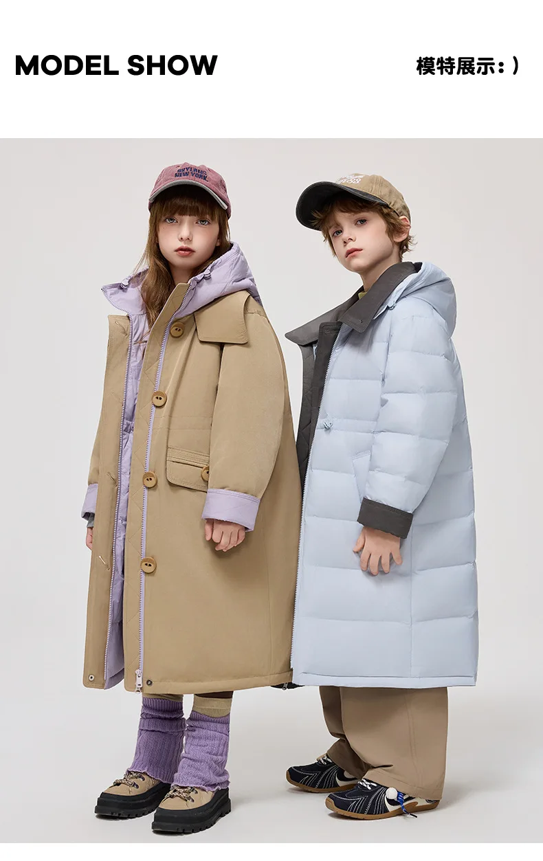 Korean 2026 Winter Junior Girls Mid-length Coat Hooded 4-14Y Kids Girls Padded Trench Coat Solid Thick Teens Girls Ski Jackets
