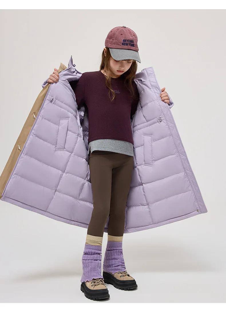 Korean 2026 Winter Junior Girls Mid-length Coat Hooded 4-14Y Kids Girls Padded Trench Coat Solid Thick Teens Girls Ski Jackets