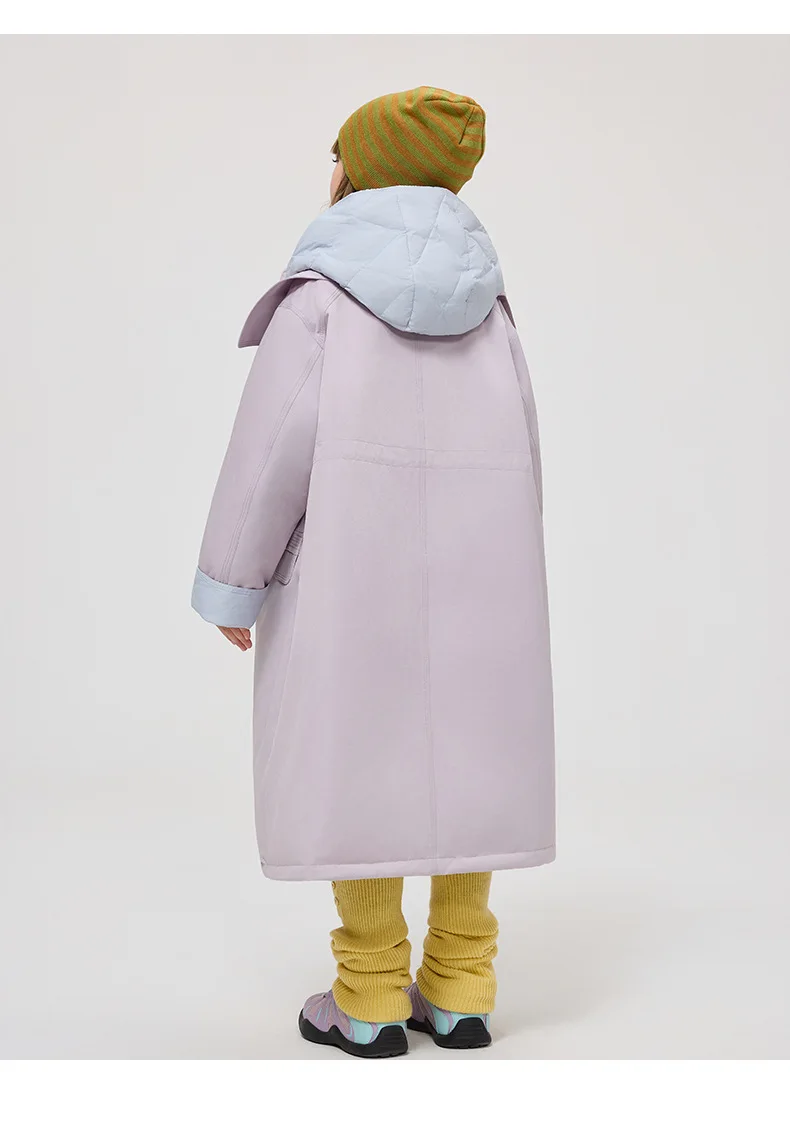 Korean 2026 Winter Junior Girls Mid-length Coat Hooded 4-14Y Kids Girls Padded Trench Coat Solid Thick Teens Girls Ski Jackets