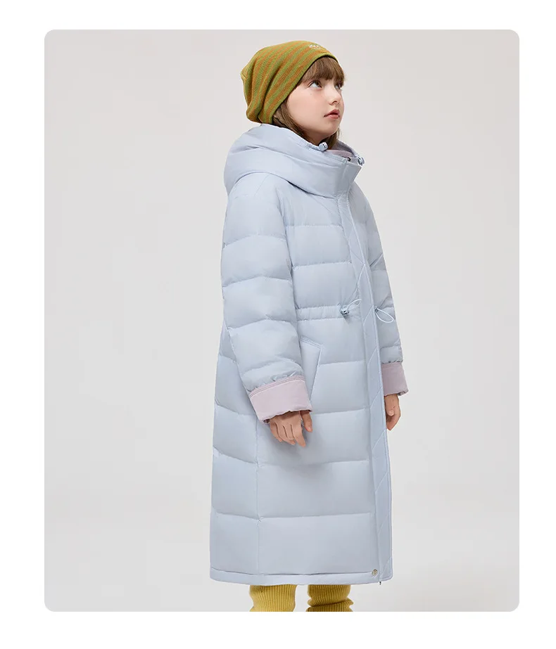 Korean 2026 Winter Junior Girls Mid-length Coat Hooded 4-14Y Kids Girls Padded Trench Coat Solid Thick Teens Girls Ski Jackets