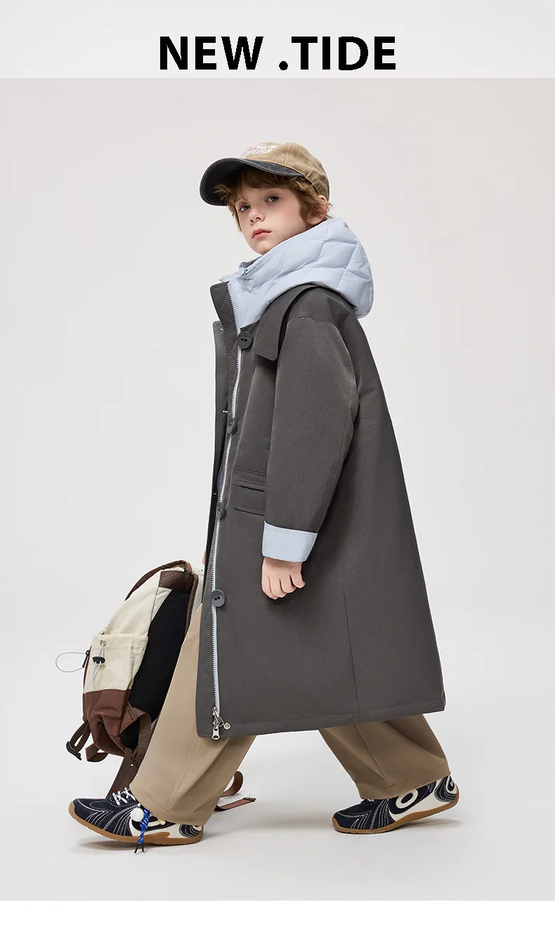 Korean 2026 Winter Junior Girls Mid-length Coat Hooded 4-14Y Kids Girls Padded Trench Coat Solid Thick Teens Girls Ski Jackets