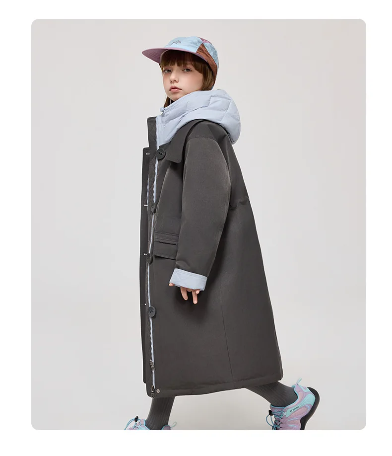 Korean 2026 Winter Junior Girls Mid-length Coat Hooded 4-14Y Kids Girls Padded Trench Coat Solid Thick Teens Girls Ski Jackets