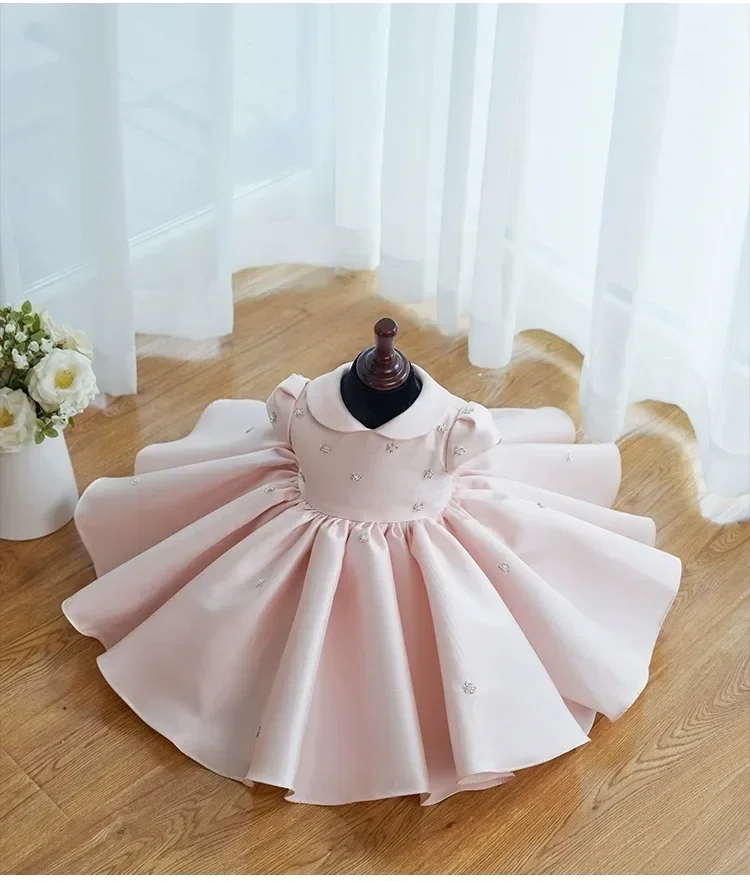 Birthday Party Pink Dresses For Baby Children Infant Clothes Gown Matching Girls Princess Toddler Baptism VestidosBig Bow Ball