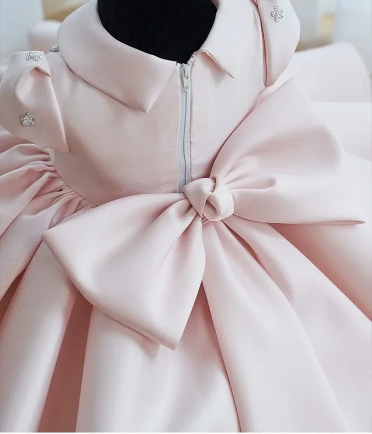 Birthday Party Pink Dresses For Baby Children Infant Clothes Gown Matching Girls Princess Toddler Baptism VestidosBig Bow Ball